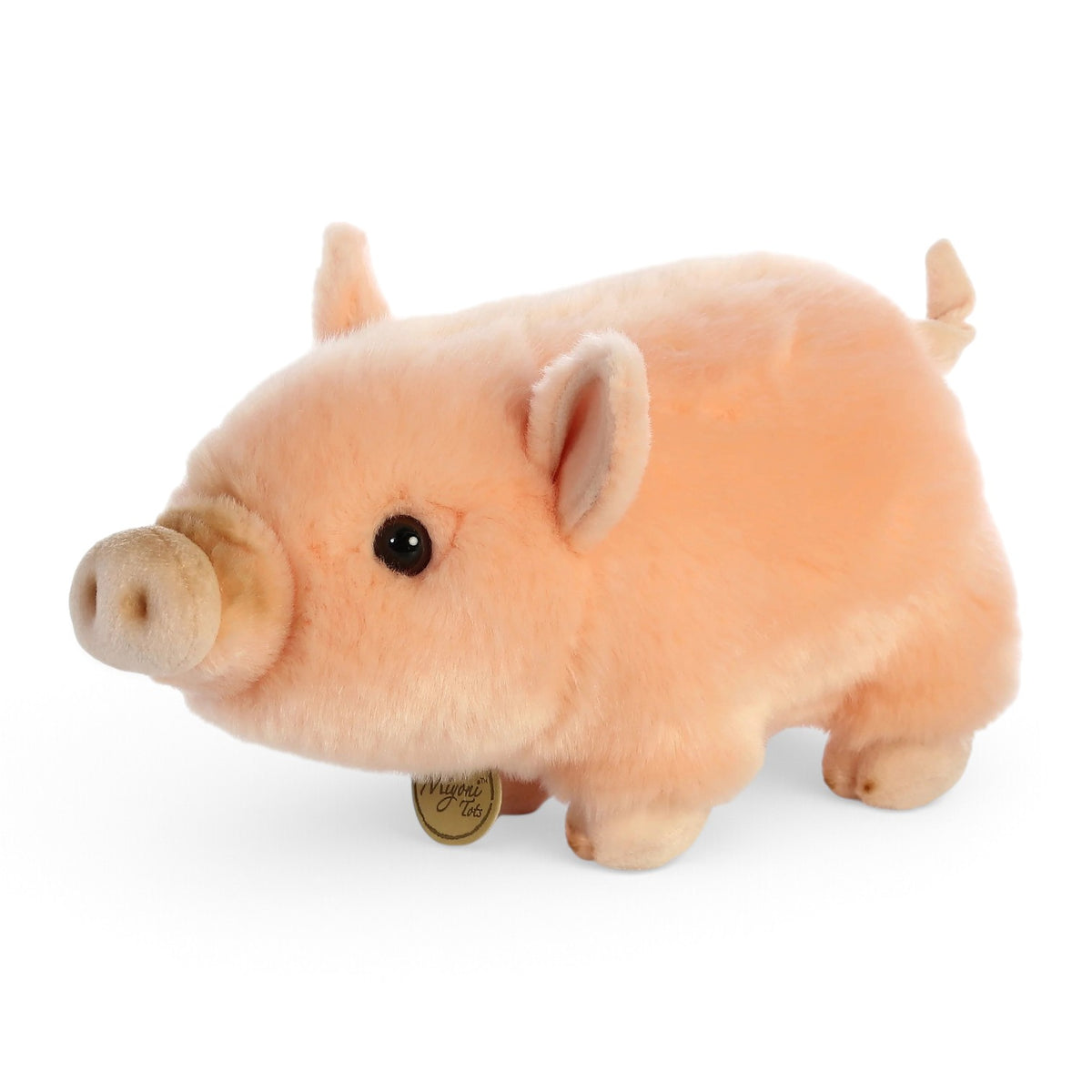 Aurora Miyoni Tots Pink Pot-Bellied Piglet plush animal with soft pink fur and a golden Miyoni chest tag.