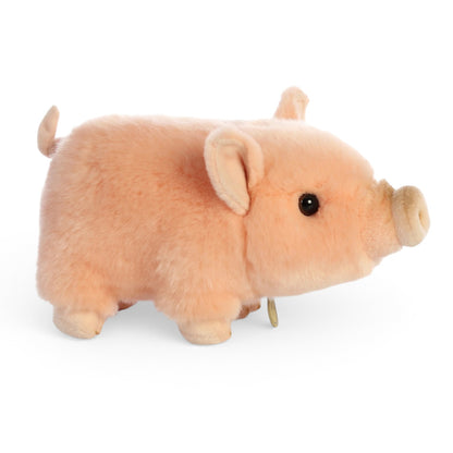 Aurora Miyoni Tots Pink Pot-Bellied Piglet plush animal with soft pink fur and a golden Miyoni chest tag.