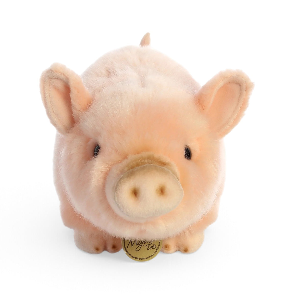 Aurora Miyoni Tots Pink Pot-Bellied Piglet plush animal with soft pink fur and a golden Miyoni chest tag.