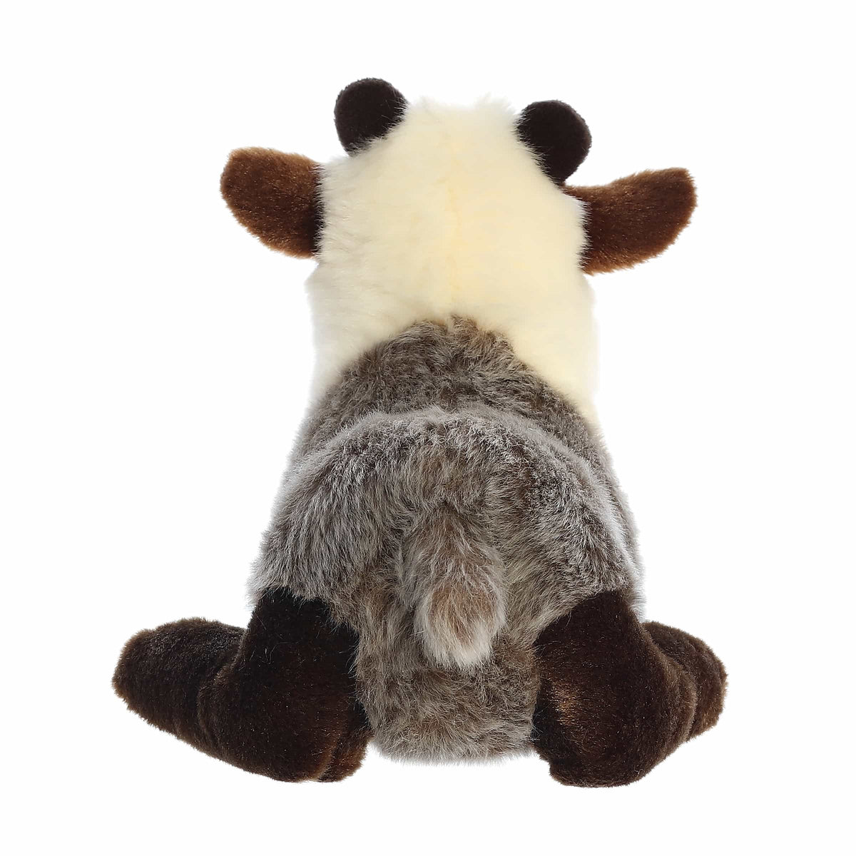 Aurora Miyoni Tots Reindeer Calf plush animal resting in a laying pose with brown and cream fur and a golden Miyoni chest tag.