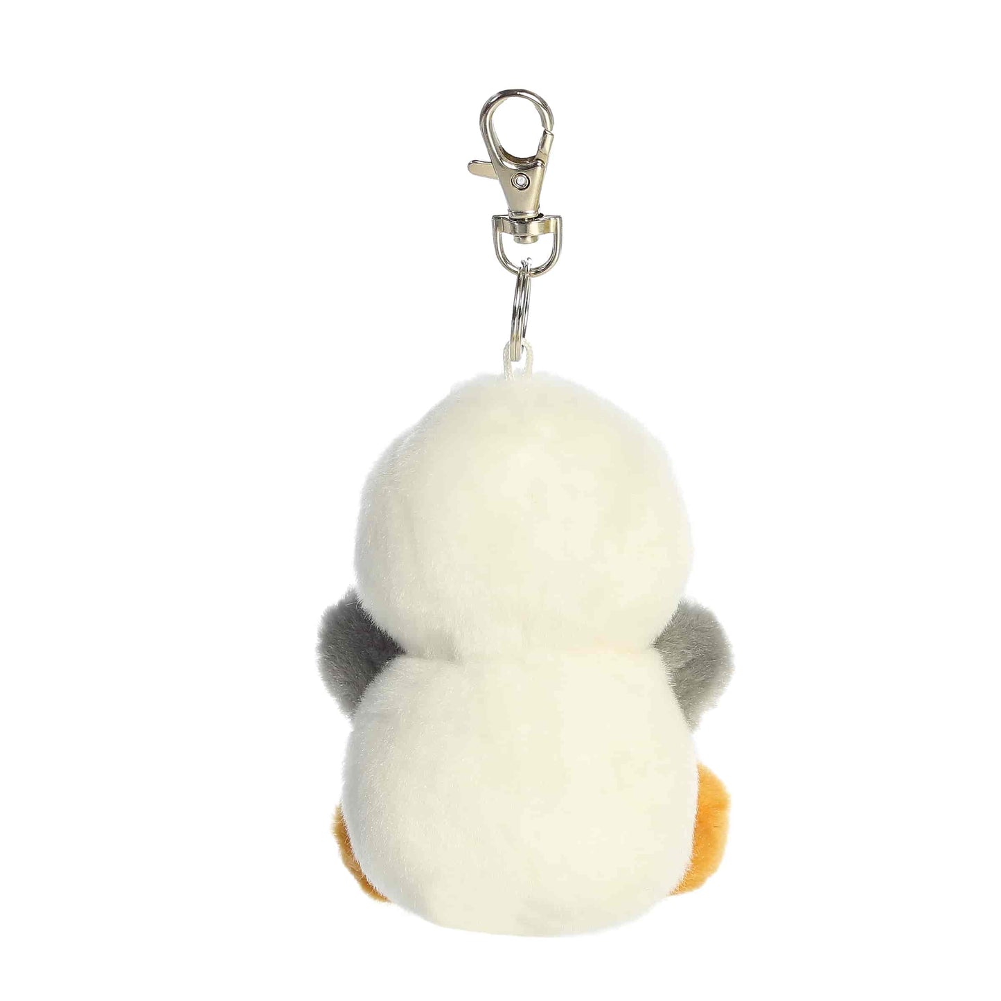 Aurora Palm Pals plush clip-on featuring Buoy the Seagull, a white and gray bird holding a french fry in its beak.
