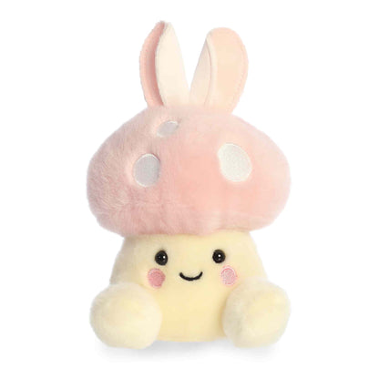 Product view of Aurora Palm Pals Diana Bunny Mushroom, a plush mushroom with a pink polka-dot cap and white bunny ears.