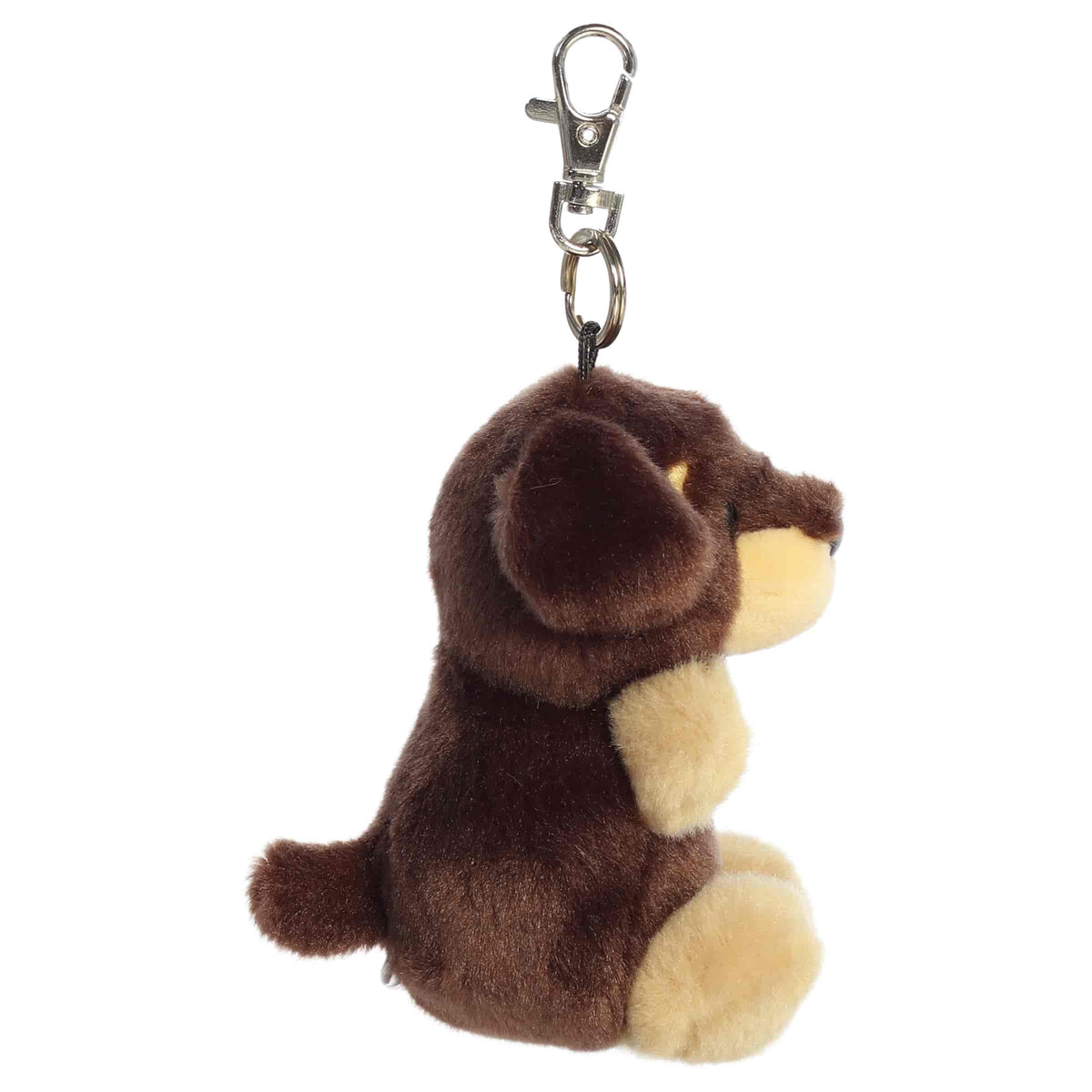 Aurora Palm Pals Houdini Dachshund plush clip-on featuring soft brown fur, tan muzzle and paws, floppy ears, and a silver swivel clasp.
