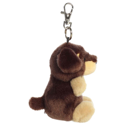 Aurora Palm Pals Houdini Dachshund plush clip-on featuring soft brown fur, tan muzzle and paws, floppy ears, and a silver swivel clasp.