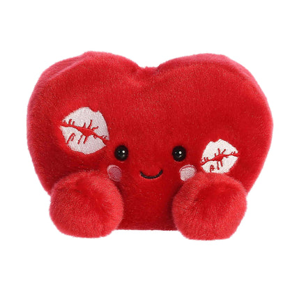 Product view of Aurora Palm Pals Kimi Kisses Heart, a small 5-inch red plush heart with embroidered kiss marks.