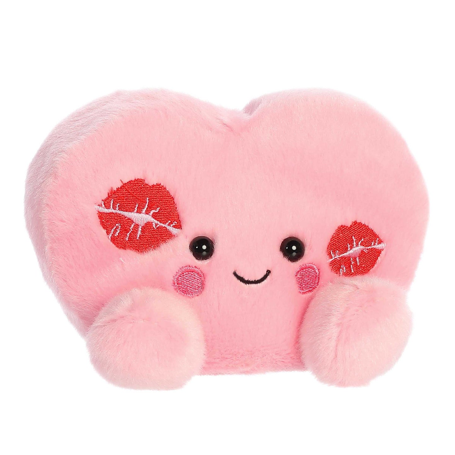 Angled view of Aurora Palm Pals Kinsley Kisses Heart plush
