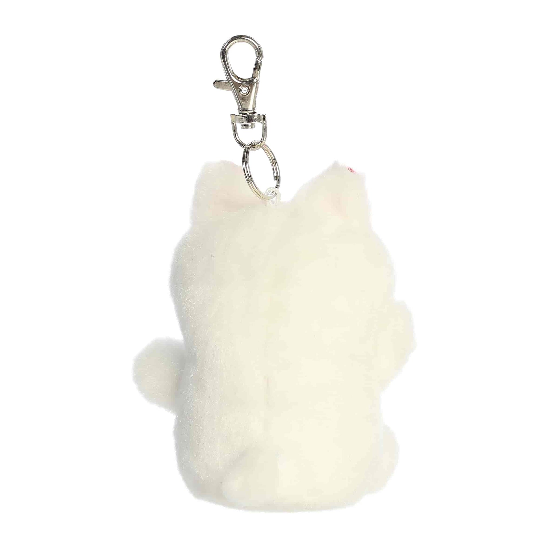 Aurora Palm Pals plush clip-on featuring Kota the Lucky Cat, a white kitty with red ears, pink cheeks, and a golden bell collar.