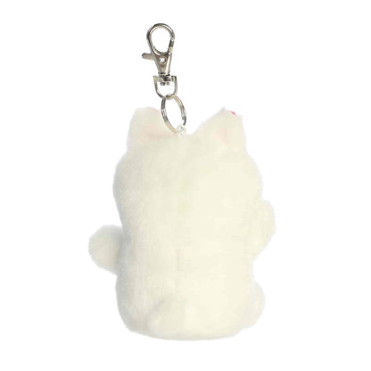 Aurora Palm Pals plush clip-on featuring Kota the Lucky Cat, a white kitty with red ears, pink cheeks, and a golden bell collar.