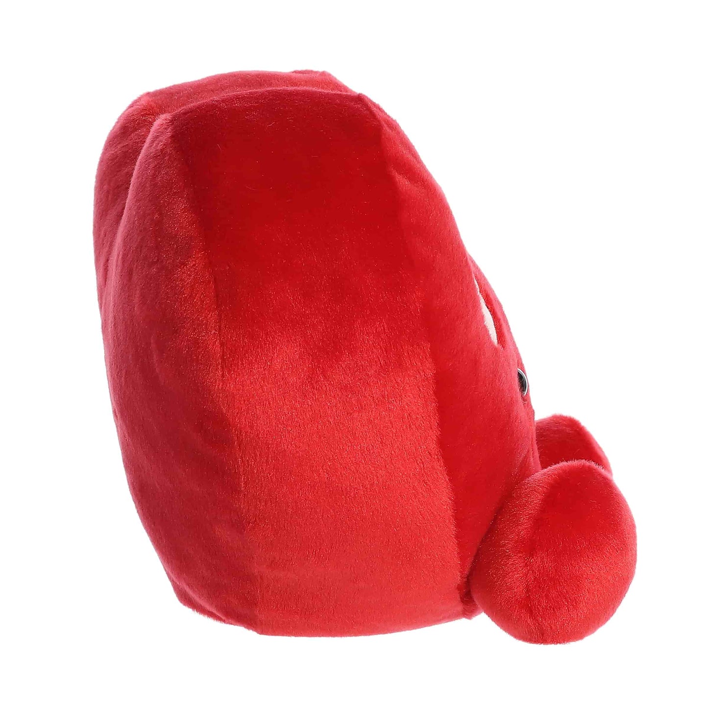 Side view of Aurora Party-Sized Palm Pals Kimi Kisses Heart, a large 13-inch red plush heart.