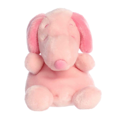 Front  view of Aurora Palm Pals Peanuts Snoopy Pink, a small beagle plush.