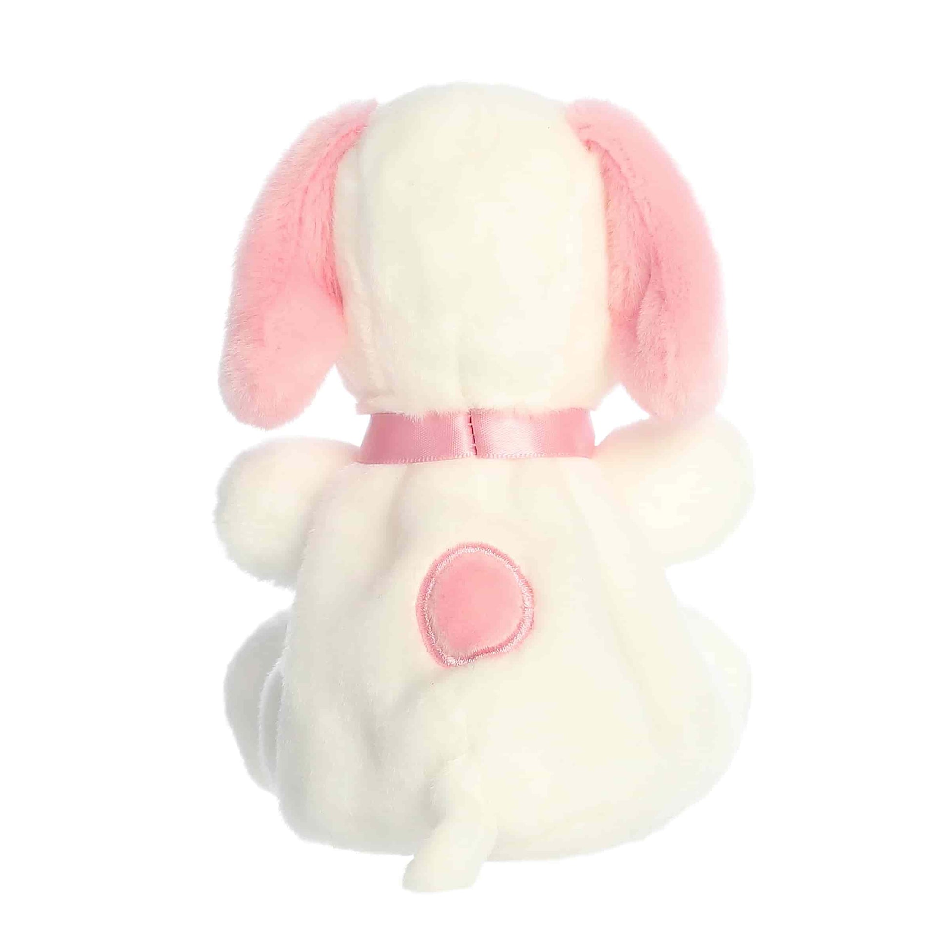 Back view of Aurora Palm Pals Peanuts Snoopy Pink & White Valentine's Day plush