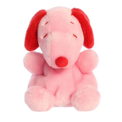 Front view of Aurora Palm Pals Peanuts Snoopy Red & Pink Valentine's Day plush