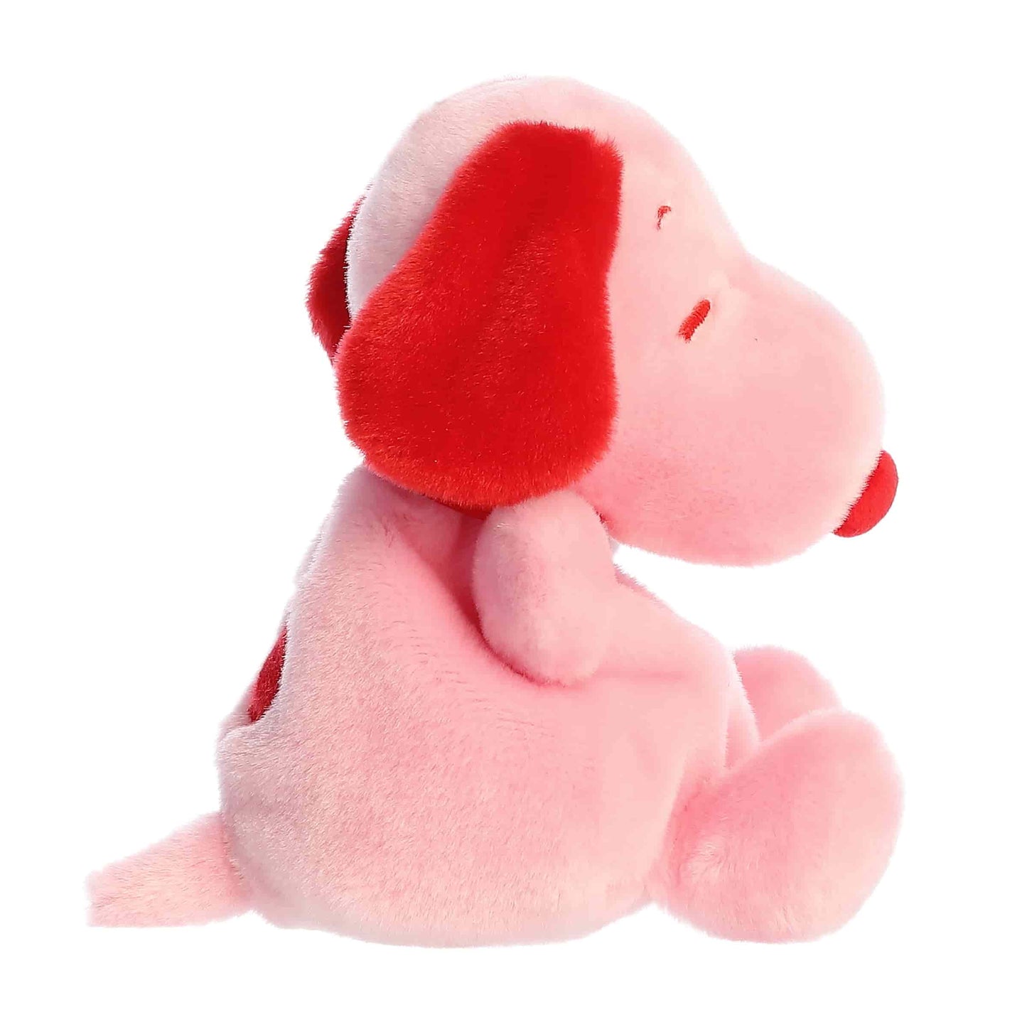 Side view of Aurora Palm Pals Peanuts Snoopy Red & Pink Valentine's Day plush