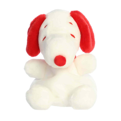 Front view of Aurora Palm Pals Peanuts Snoopy Red & White Valentine's Day plush