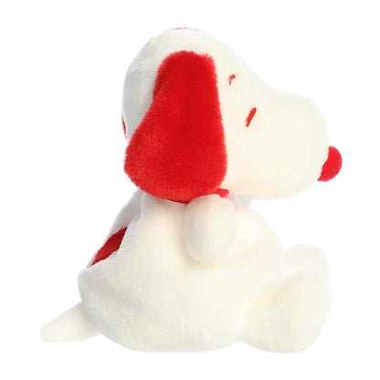 Side view of Aurora Palm Pals Peanuts Snoopy Red & White Valentine's Day plush