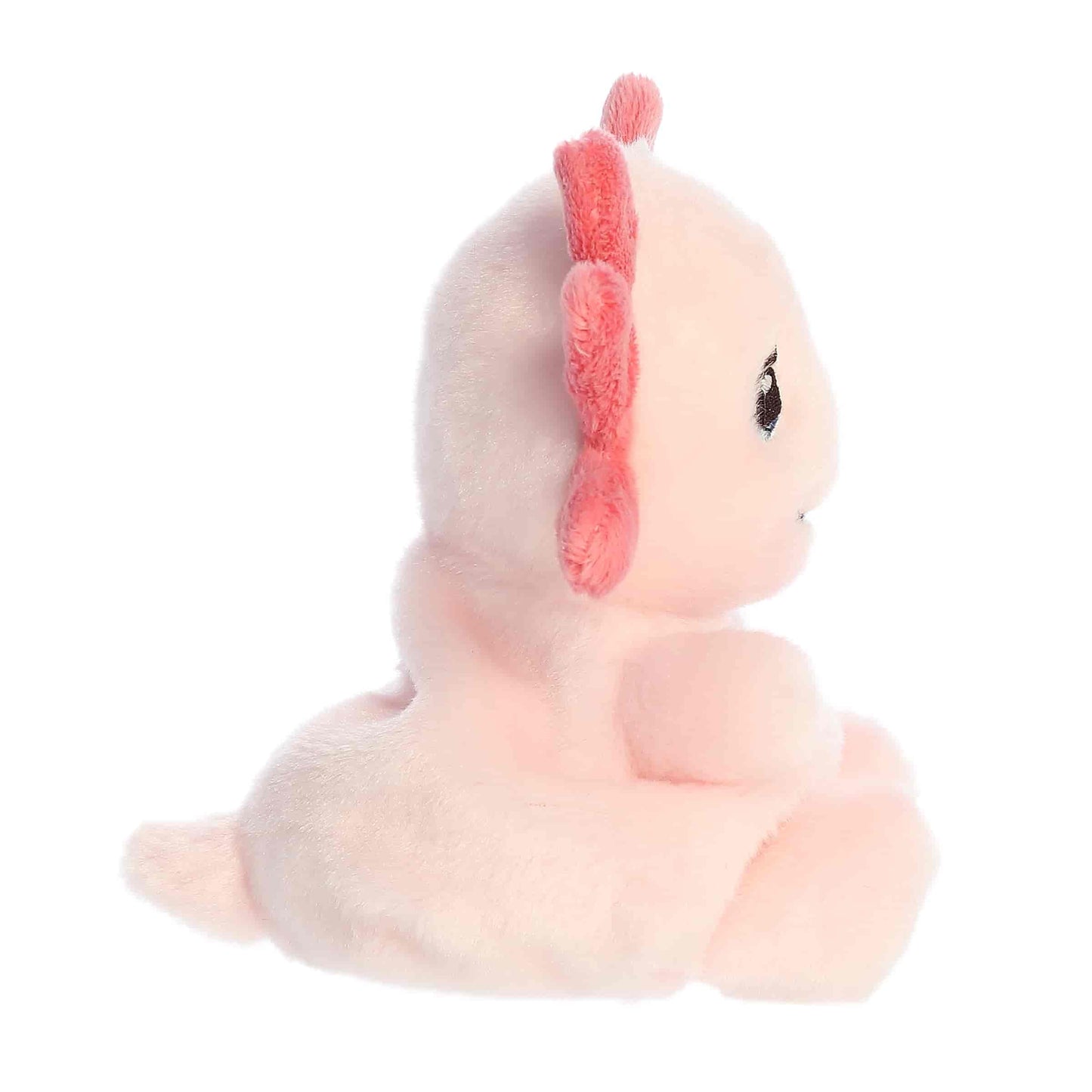 Plush toy with pink head and body on a white background