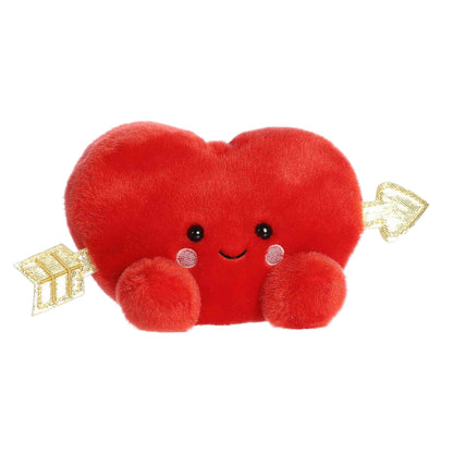 Angled view of Aurora Palm Pals Romeo Cupid Heart, a small 5-inch red plush heart. 