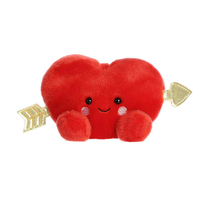 Product view of Aurora Palm Pals Romeo Cupid Heart, a small 5-inch red plush heart with a gold arrow.