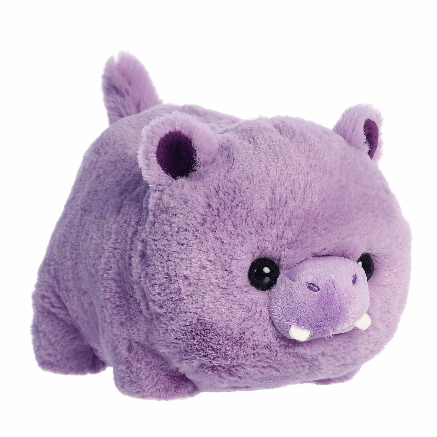 A product photo of the 10-inch Aurora Spudsters Harlo Hippo, a vibrant purple, potato-shaped plush with a friendly face and small tusks.