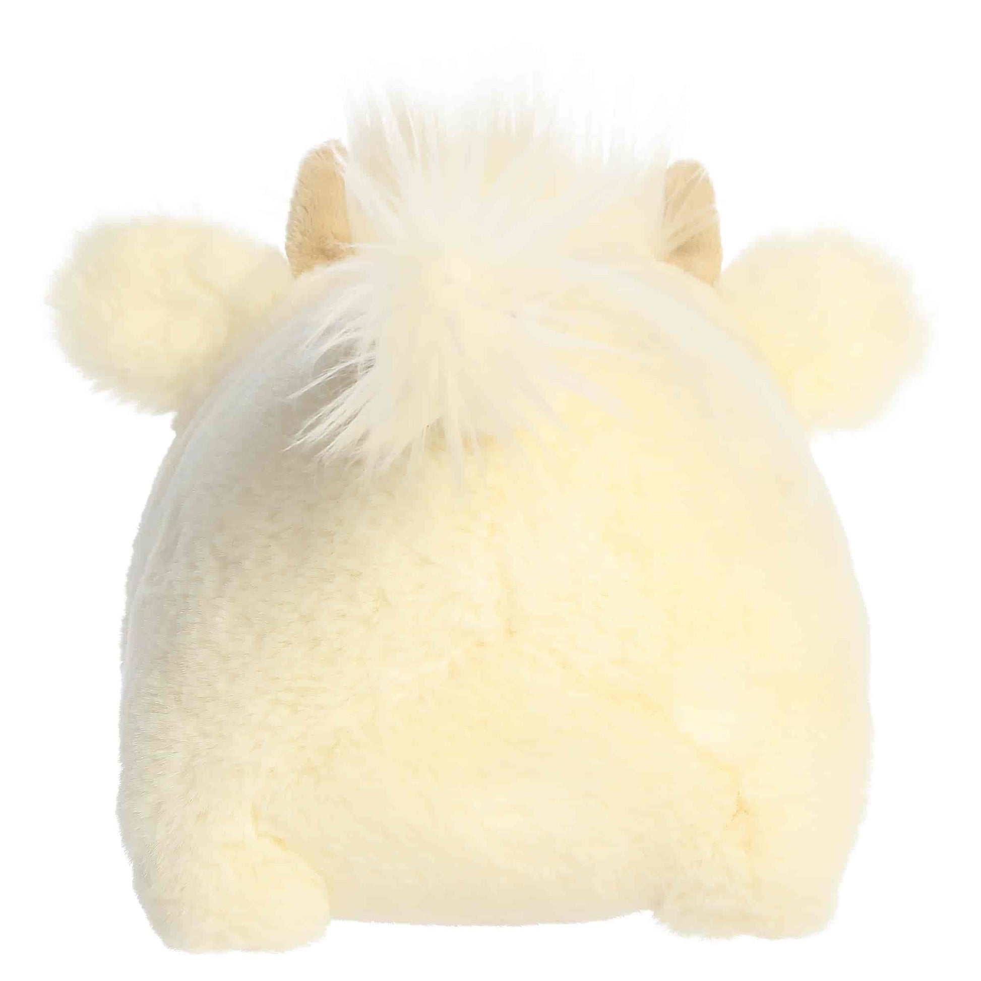 Aurora Spudsters Holly Highland Cow cream plush stuffed toy with festive plaid horns and ears.