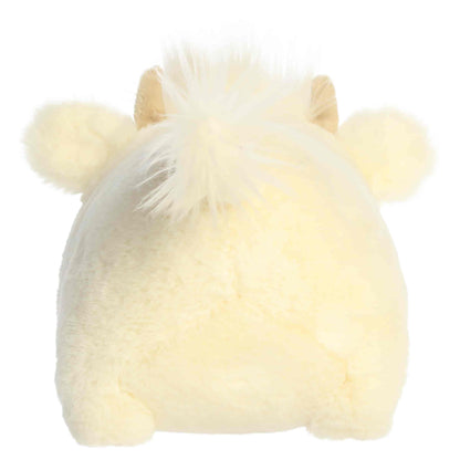 Aurora Spudsters Holly Highland Cow cream plush stuffed toy with festive plaid horns and ears.