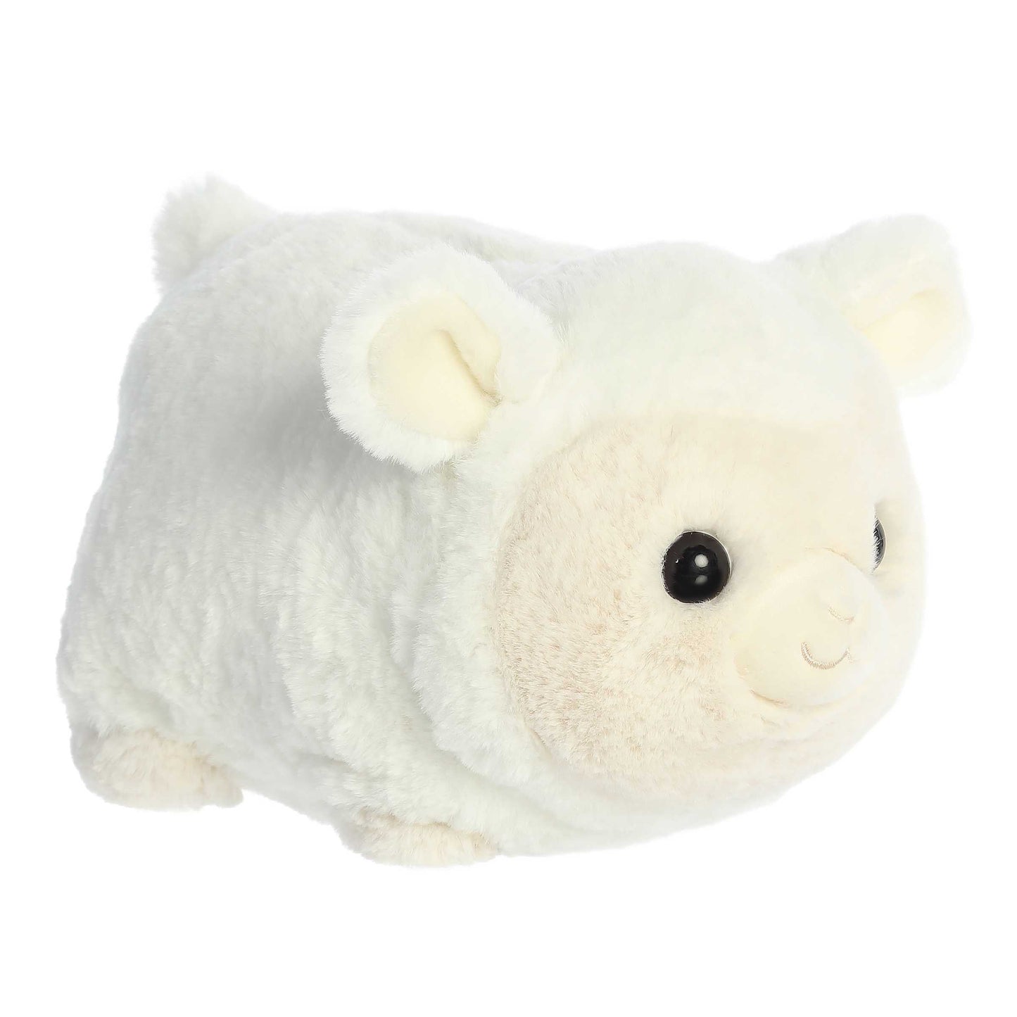 A product photo of the 10-inch Aurora Spudsters Sharla Sheep, a white, potato-shaped plush sheep with a cream-colored face.