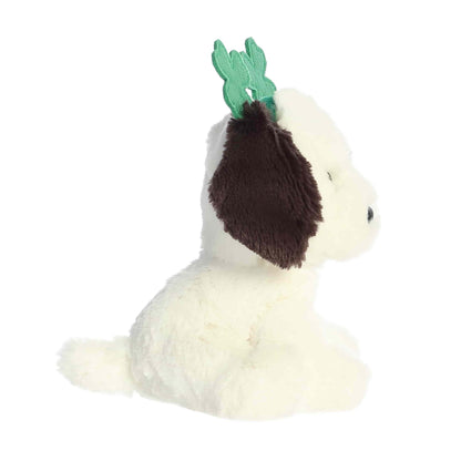 Side view of Aurora St. Patrick's Day Clover Dog 6-inch plush soft toy