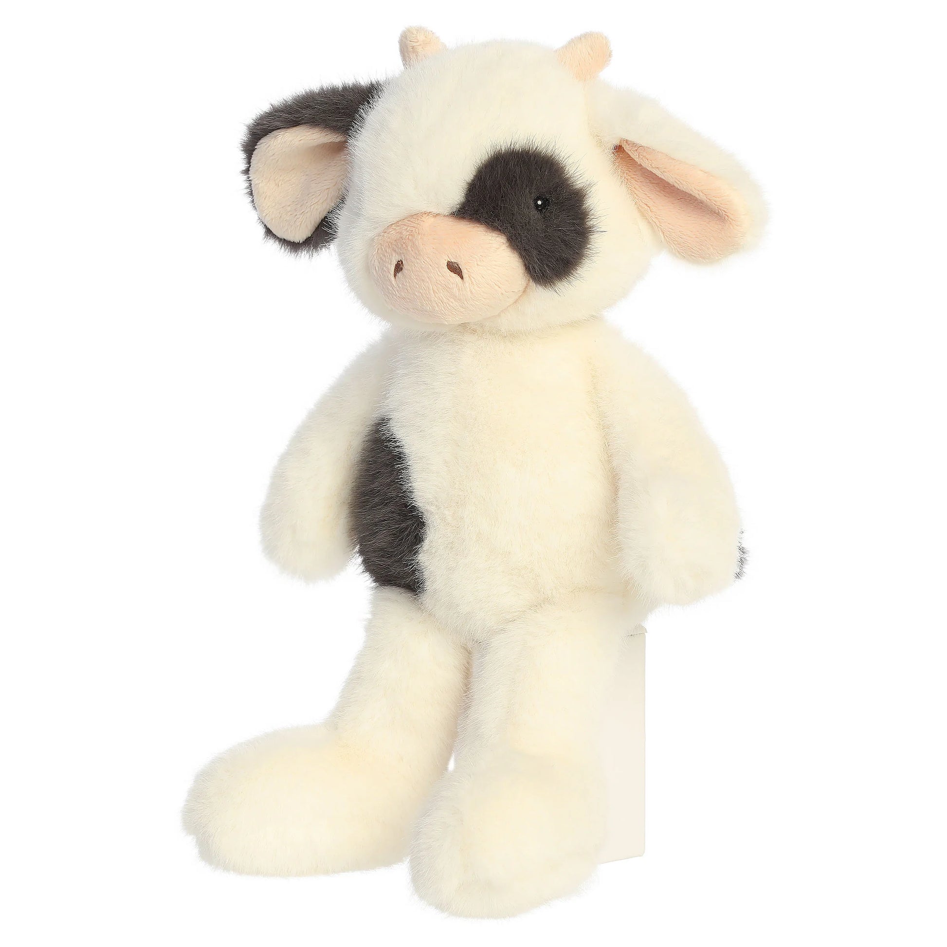 Aurora The Thicket Tales 12-inch Clover Cow plush toy featuring soft eggshell fur, dark spots, and delicate pink ears.