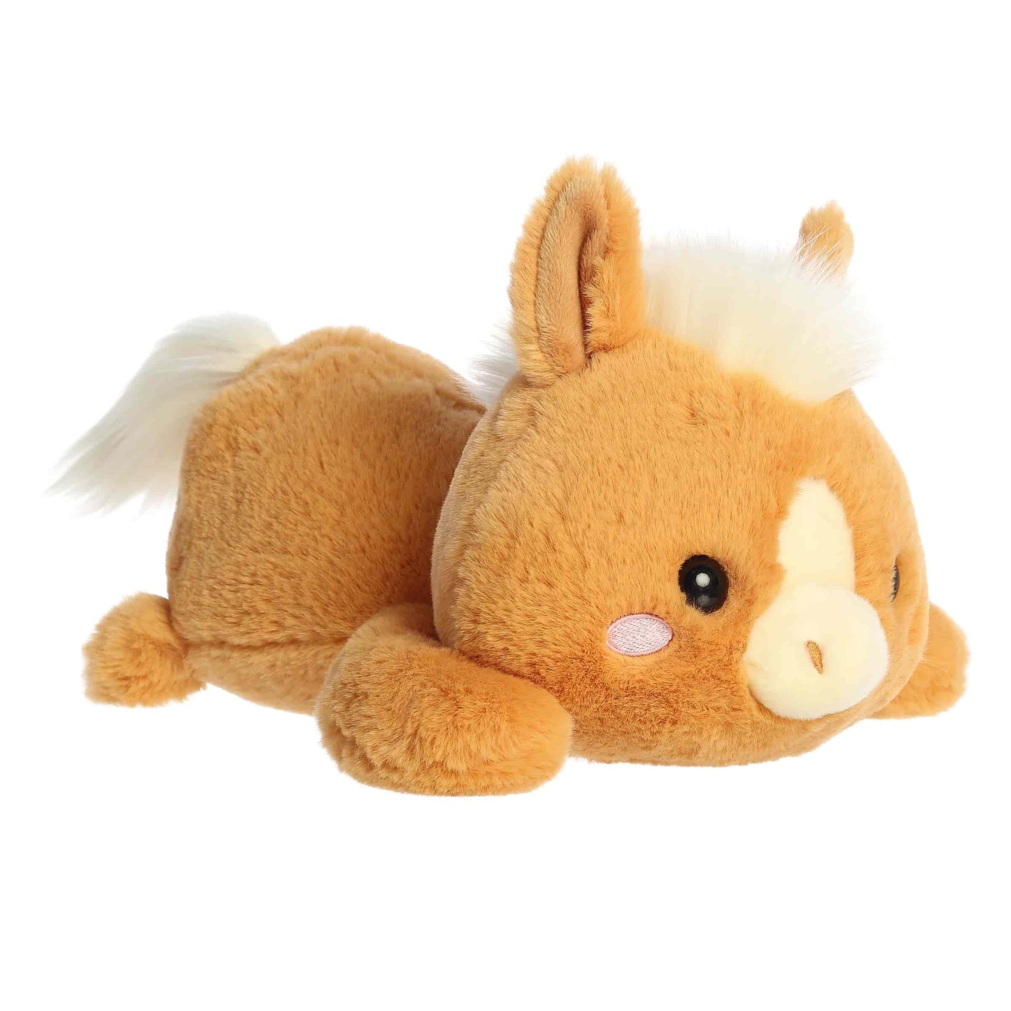 Angled view of Aurora Too Cute Polli Palomino plush horse