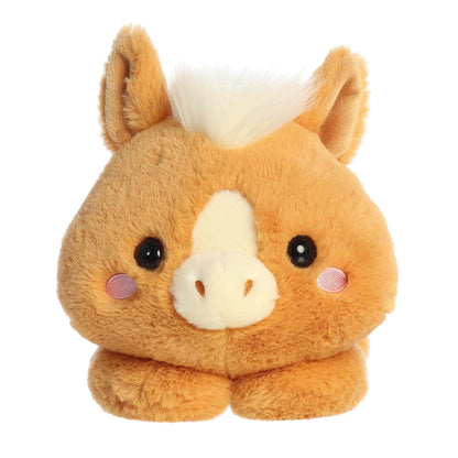 Front view of Aurora Too Cute Polli Palomino plush horse