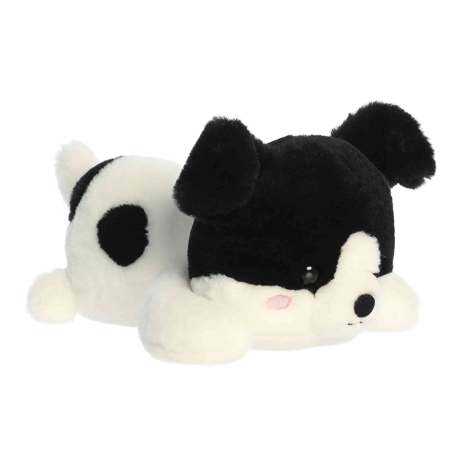 Laying Down view of Aurora Too Cute Snorkels Puppy 10.5-inch plush