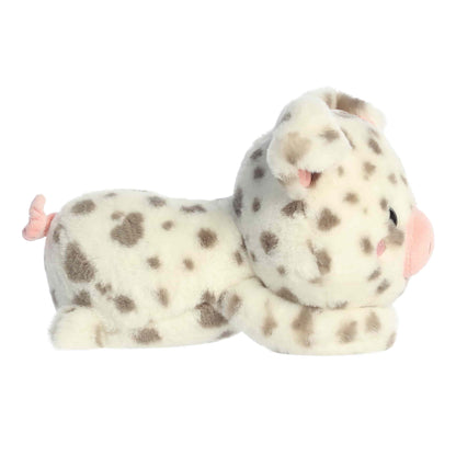 Side view of Aurora Too Cute Spence Spotted Pig plush