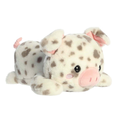 Angled view of Aurora Too Cute Spence Spotted Pig plush