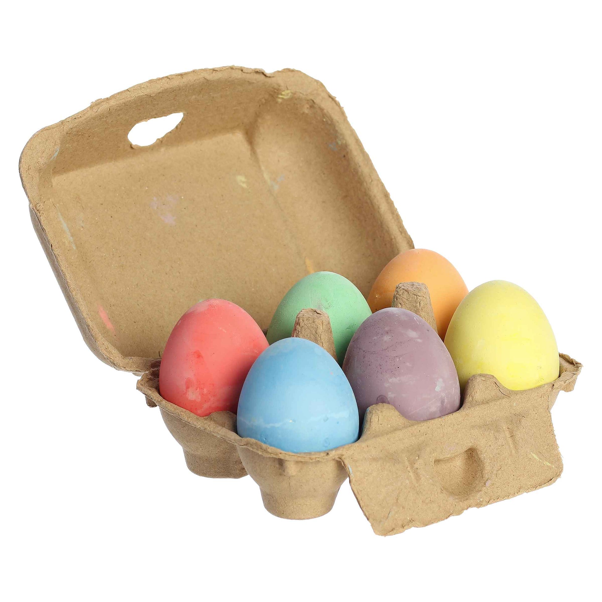 Aurora Toys 2.25-Inch Egg Chalk set featuring six vibrant egg-shaped chalk pieces in a brown egg carton.