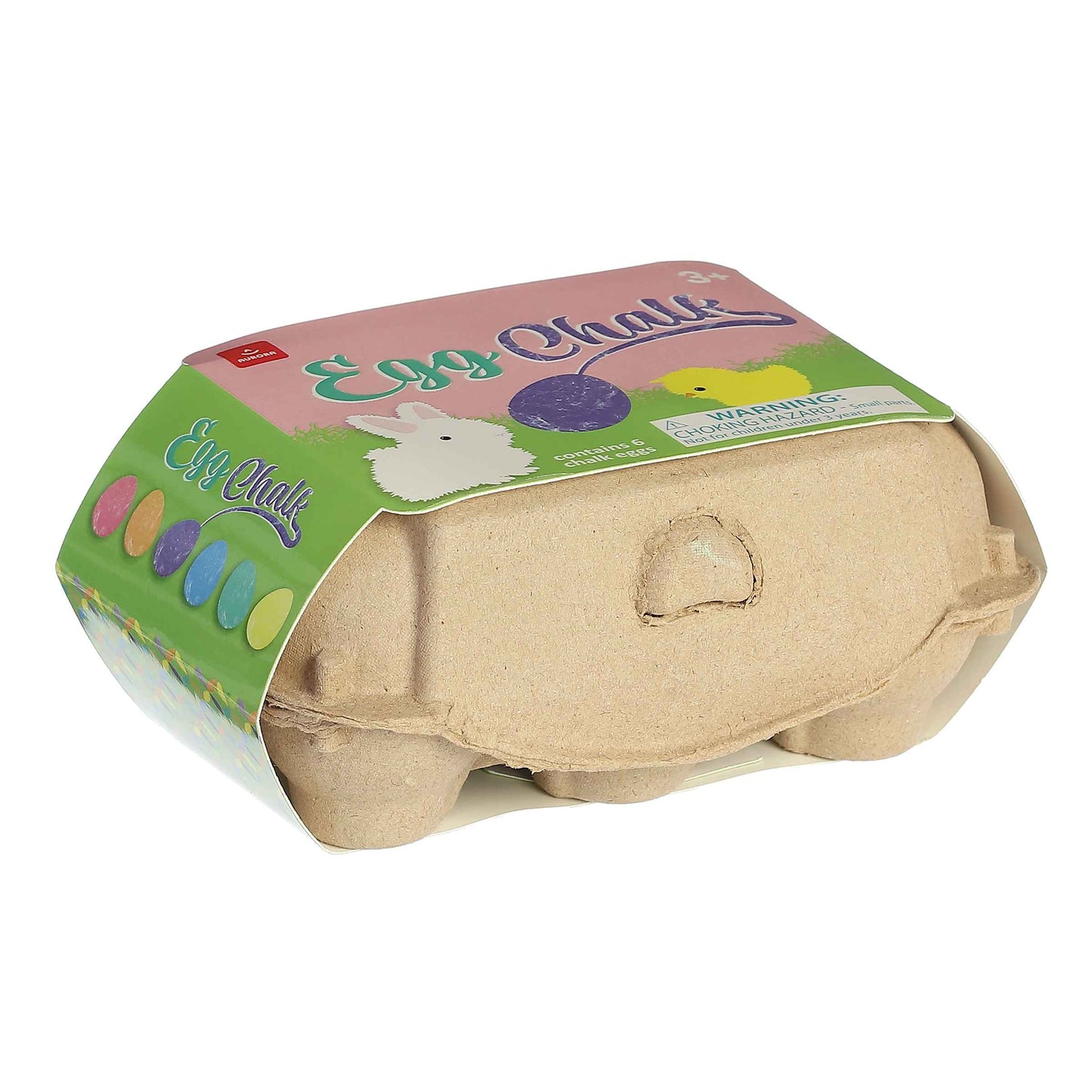 Aurora Toys 2.25-Inch Egg Chalk set featuring six vibrant egg-shaped chalk pieces in a brown egg carton.