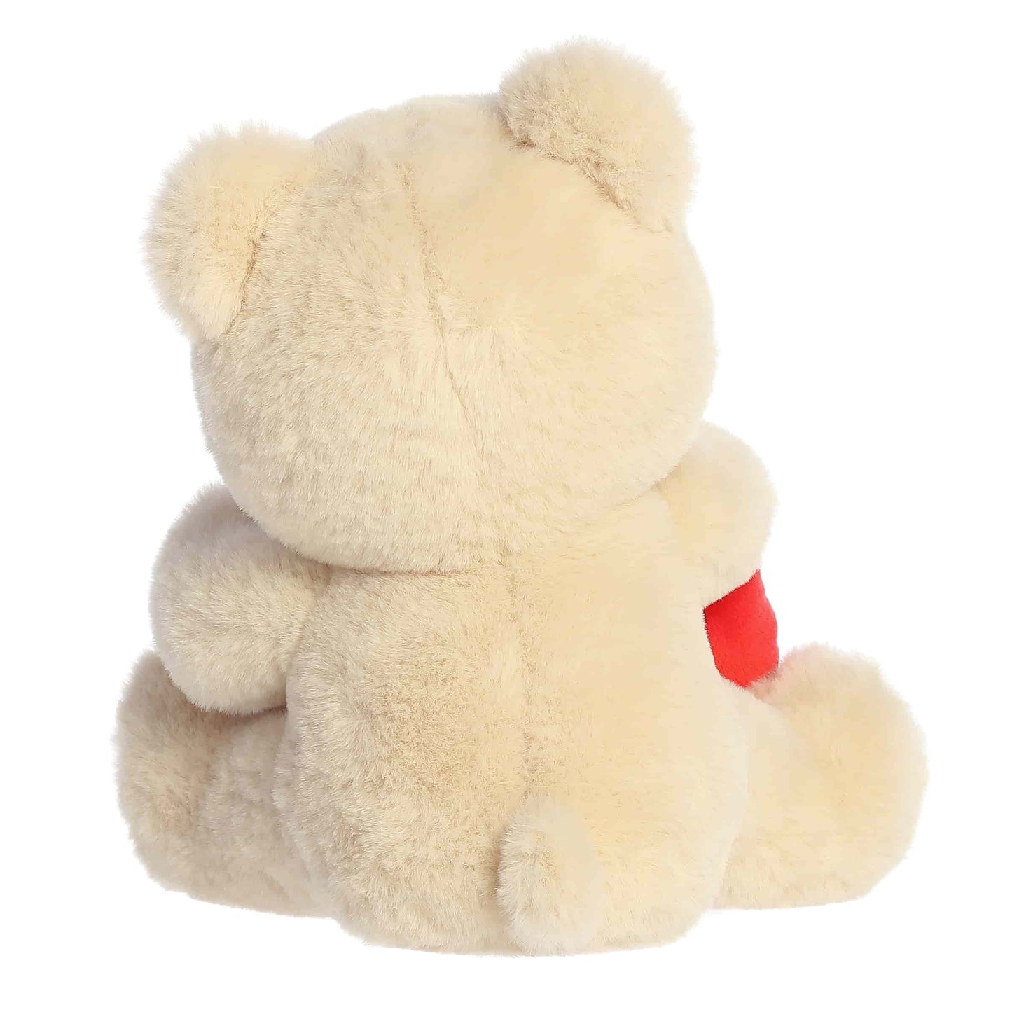 Back view of Aurora Valentine Beary Sweet Bear plush, a cream teddy bear holding a red heart that says I Love You.