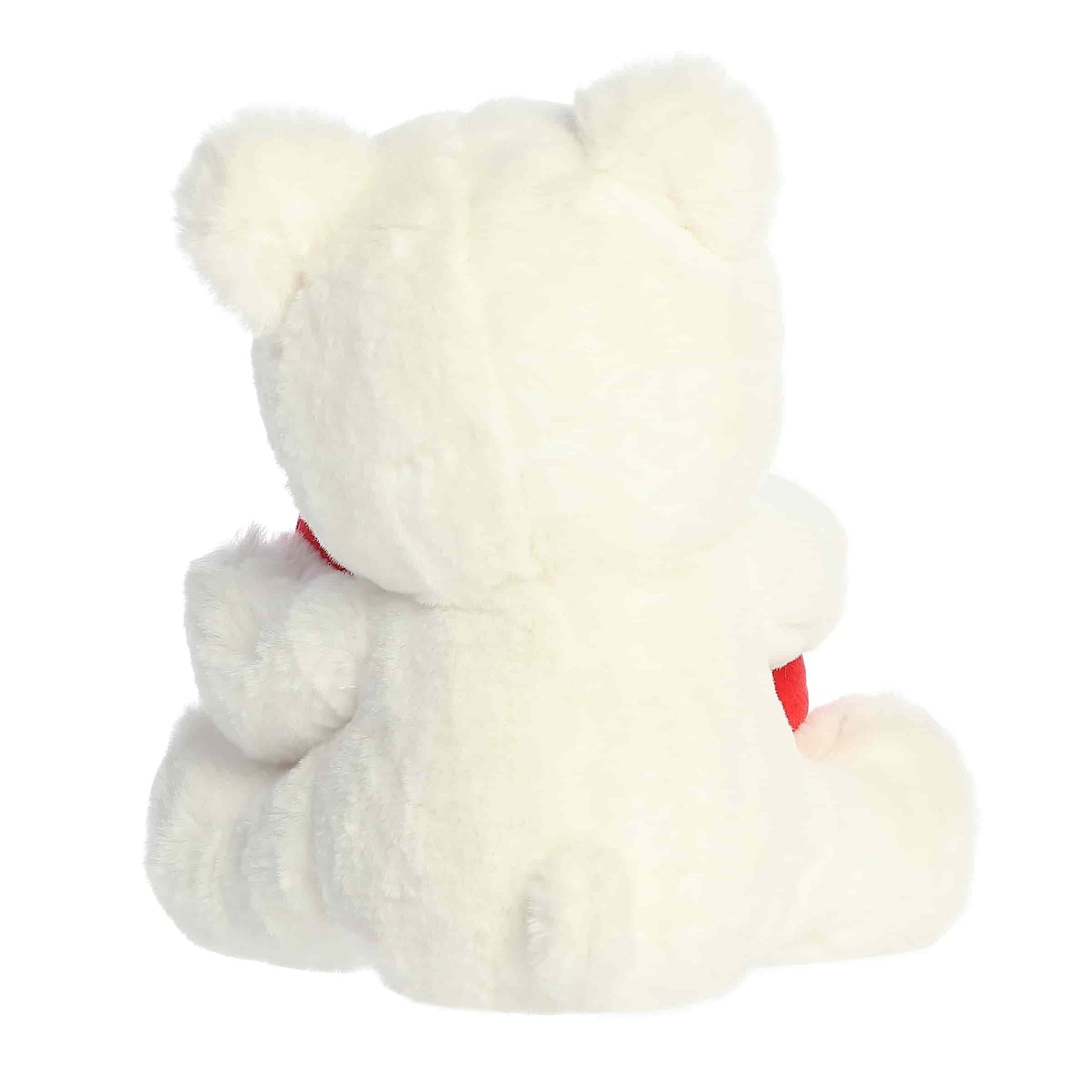 Back view of Aurora Valentine Beary Sweet Bear plush, a white teddy bear holding a red heart that says XOXO.