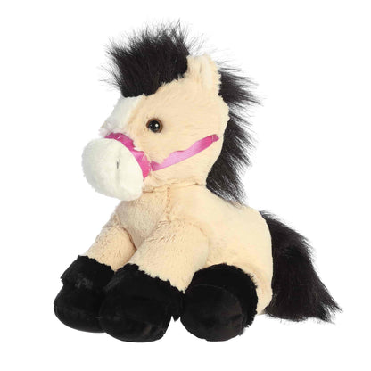 Aurora World Breyer Bridle Buddies Buckskin Horse 8-Inch plush featuring tan coat, black mane, and purple halter.