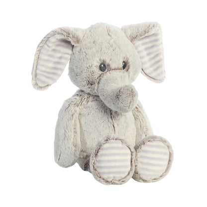 Aurora World Ebba Cuddlers Elvin Elephant 14-Inch plush featuring soft grey fur, floppy arms, and striped inner ears.