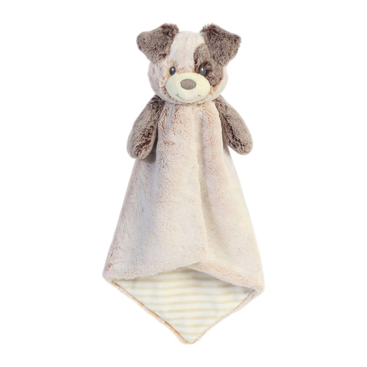 Aurora World Ebba Cuddlers Luvster Pocko Puppy 16-Inch plush featuring a stuffed head with eye patch, brown fur body, and striped underbelly.