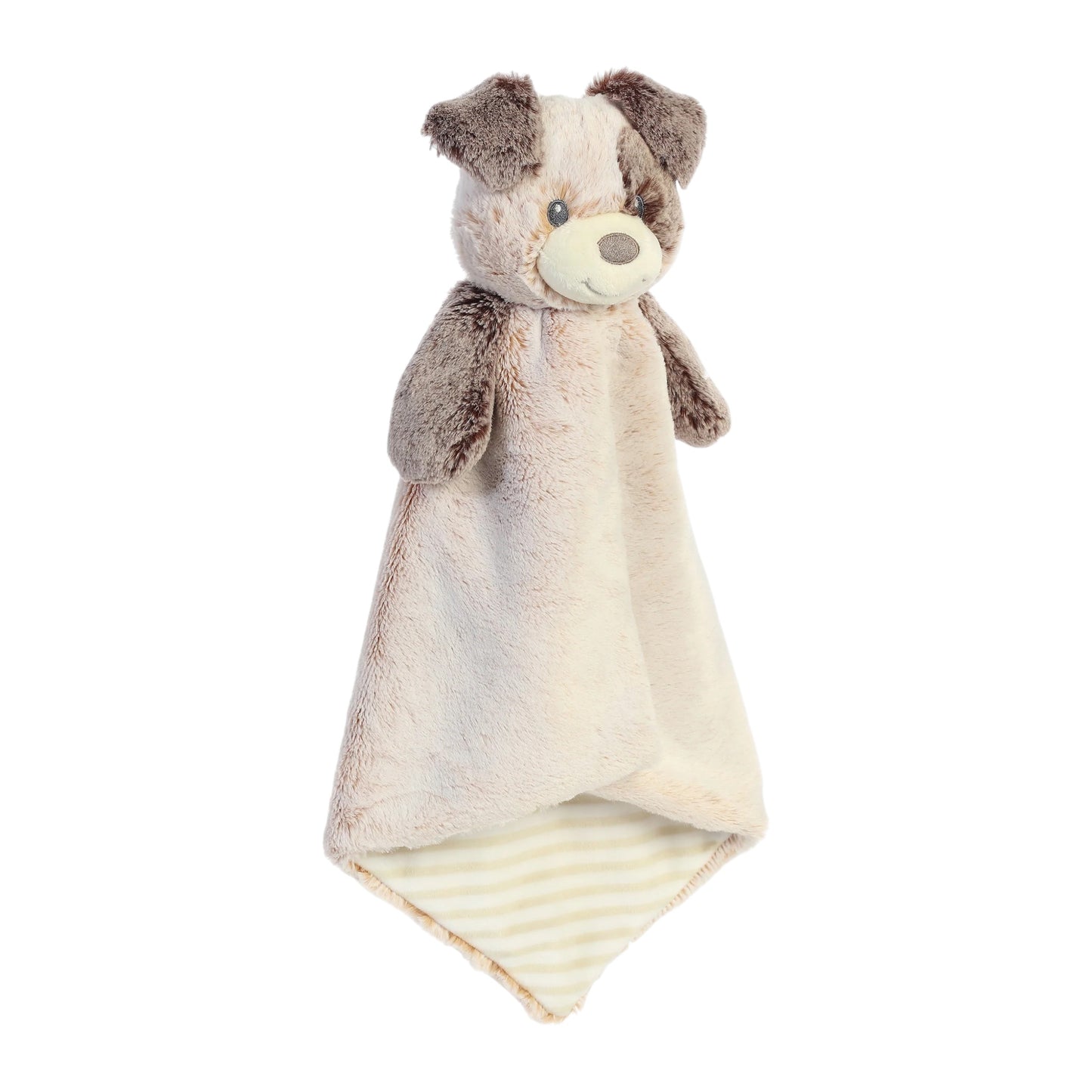 Aurora World Ebba Cuddlers Luvster Pocko Puppy 16-Inch plush featuring a stuffed head with eye patch, brown fur body, and striped underbelly.