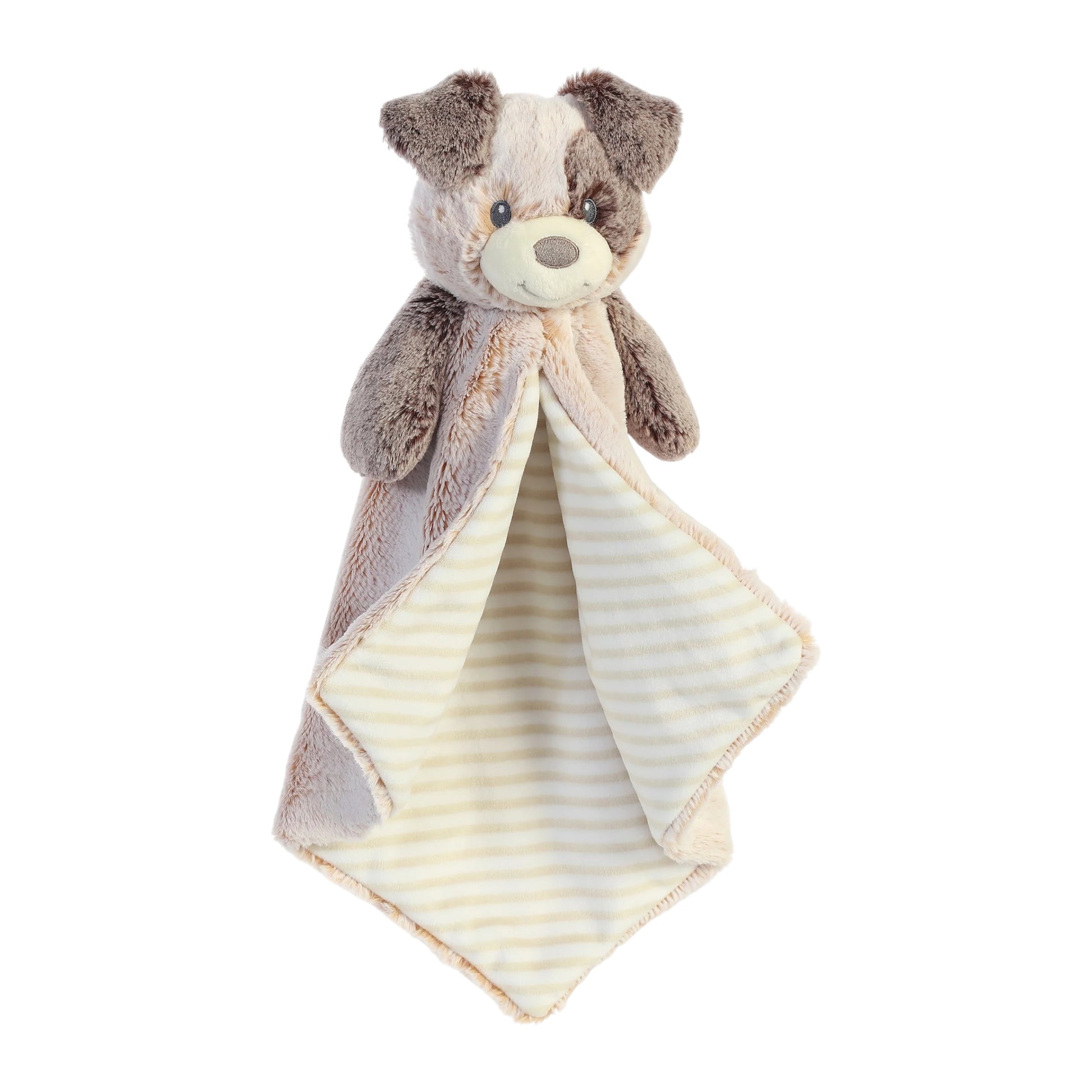 Aurora World Ebba Cuddlers Luvster Pocko Puppy 16-Inch plush featuring a stuffed head with eye patch, brown fur body, and striped underbelly.