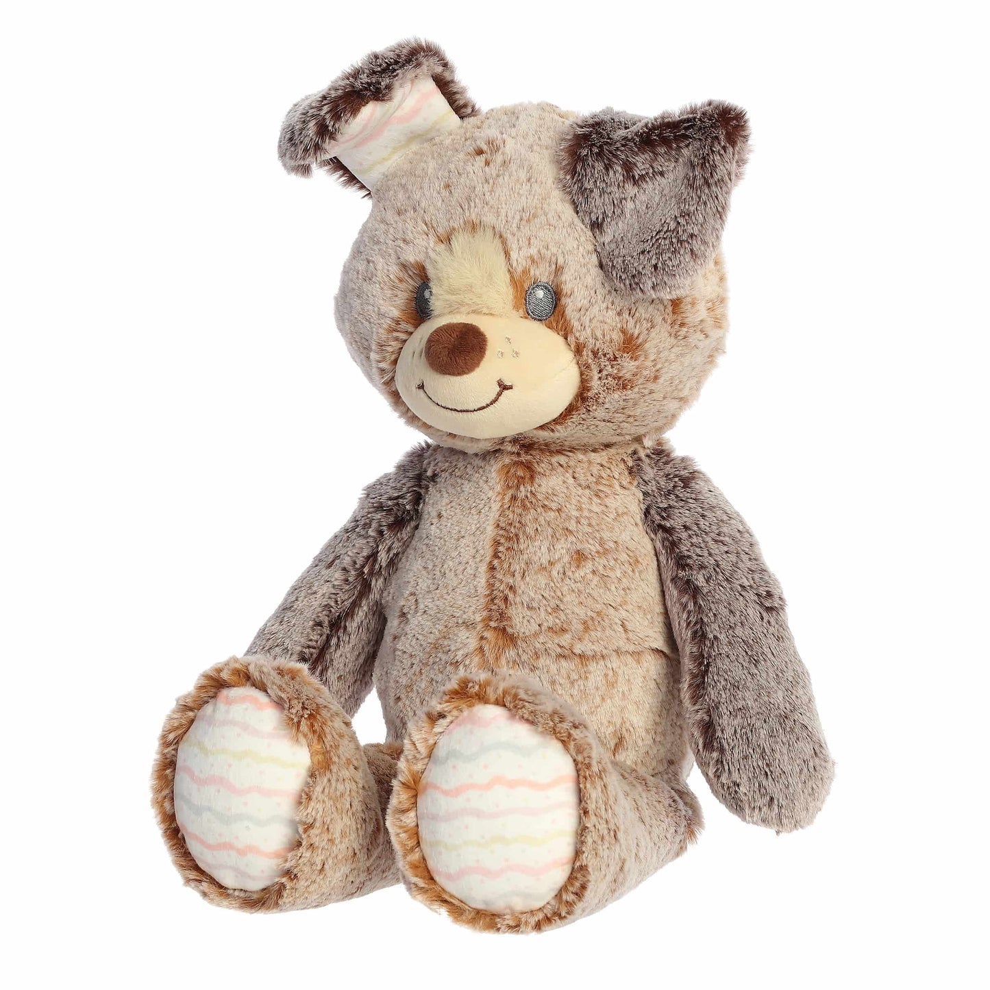 Aurora World Ebba Cuddlers Perri Pup 14-Inch plush featuring two-toned brown fur, floppy ears, and patterned footpads.