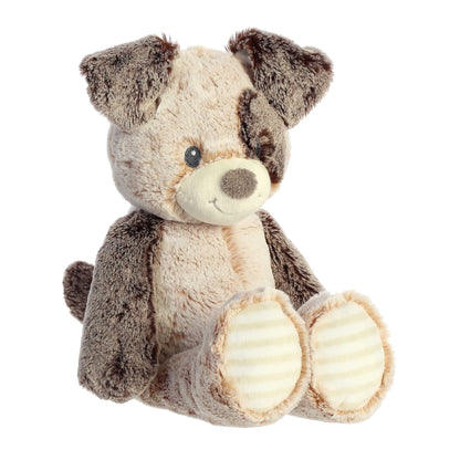 Aurora World Ebba Cuddlers Pocko Puppy 14-Inch plush featuring two-toned brown fur, a puppy eye patch, and striped footpads.