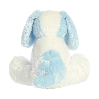 Aurora World Ebba Scruff Blue Puppy 9-Inch plush featuring buttery-soft blue and white fur, floppy ears, and safe embroidered eyes.