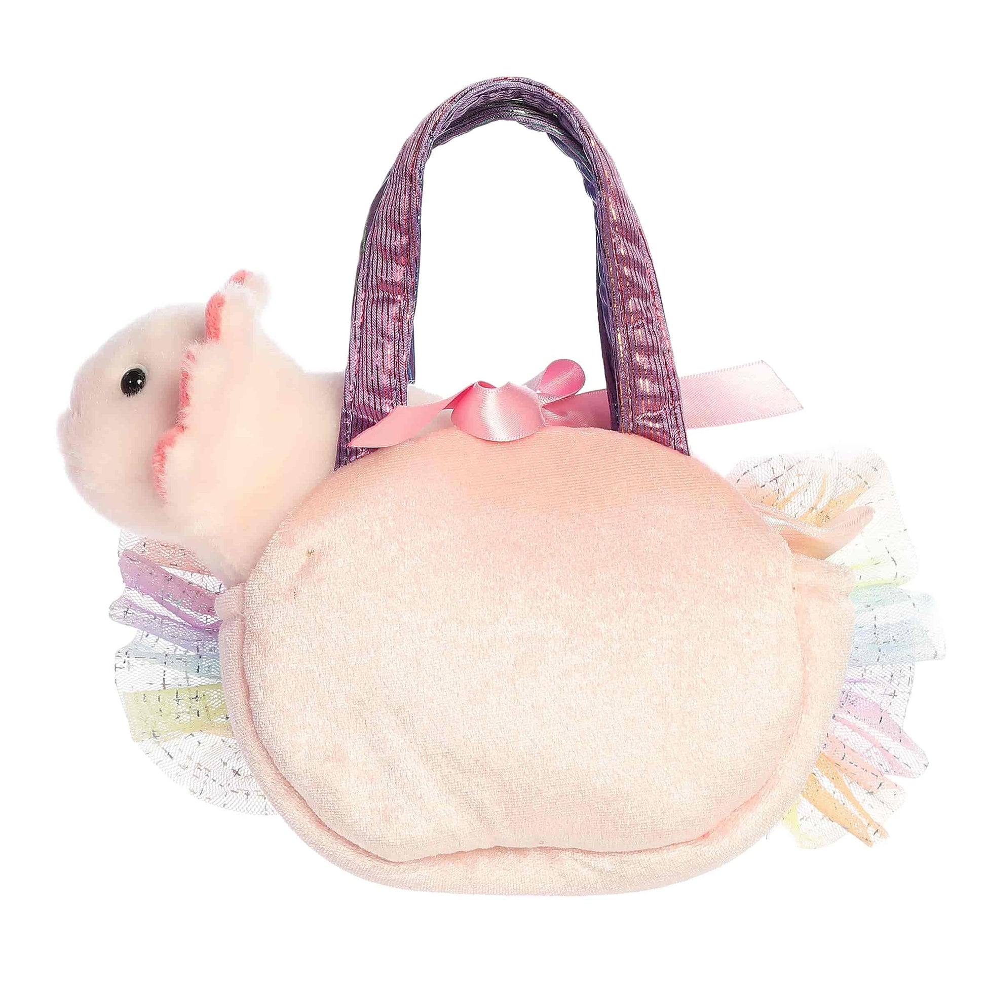 Aurora World Fancy Pals Fuzzy Face Rainbow Axolotl 8.5-Inch plush set featuring removable axolotl and rainbow carrier.