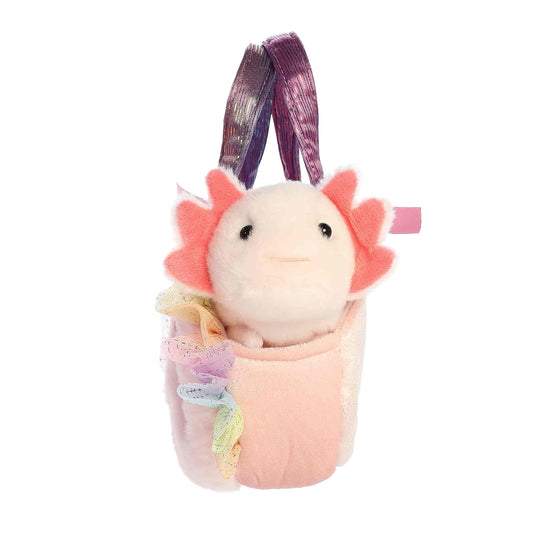 Aurora World Fancy Pals Fuzzy Face Rainbow Axolotl 8.5-Inch plush set featuring removable axolotl and rainbow carrier.