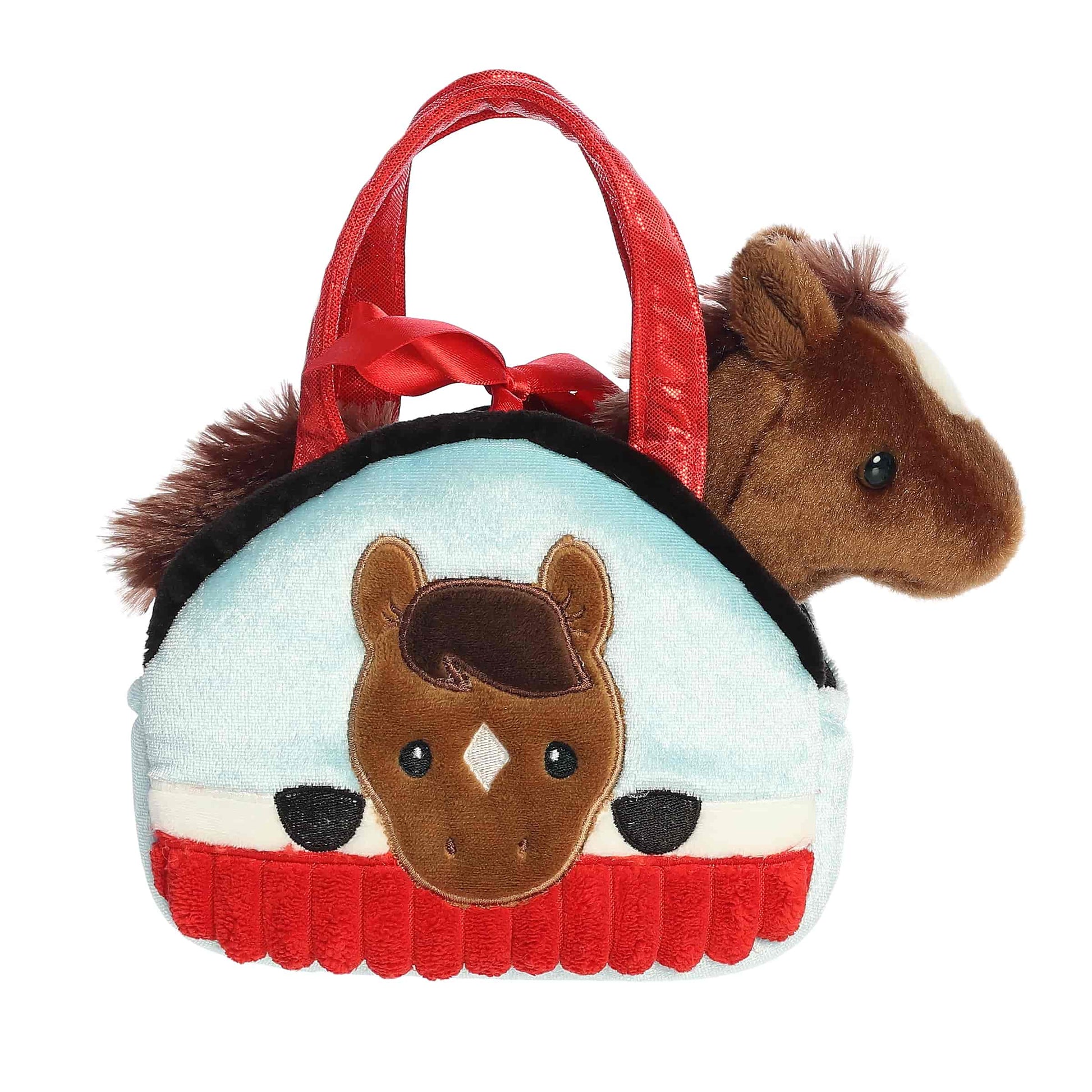 Aurora World Fancy Pals Peek-A-Boo Pony In Barn 8-Inch plush set featuring brown pony and soft barn carrier.