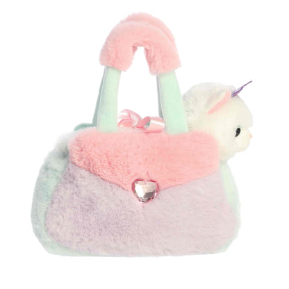 Aurora World Fancy Pals Princess Kitty 8-Inch plush set featuring white cat with crown and pastel color-block carrier.