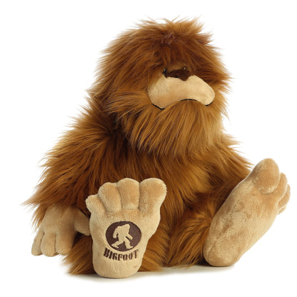 Aurora World Fantasy Bigfoot 12.5-Inch plush featuring shaggy brown fur and signature footprint stamp.